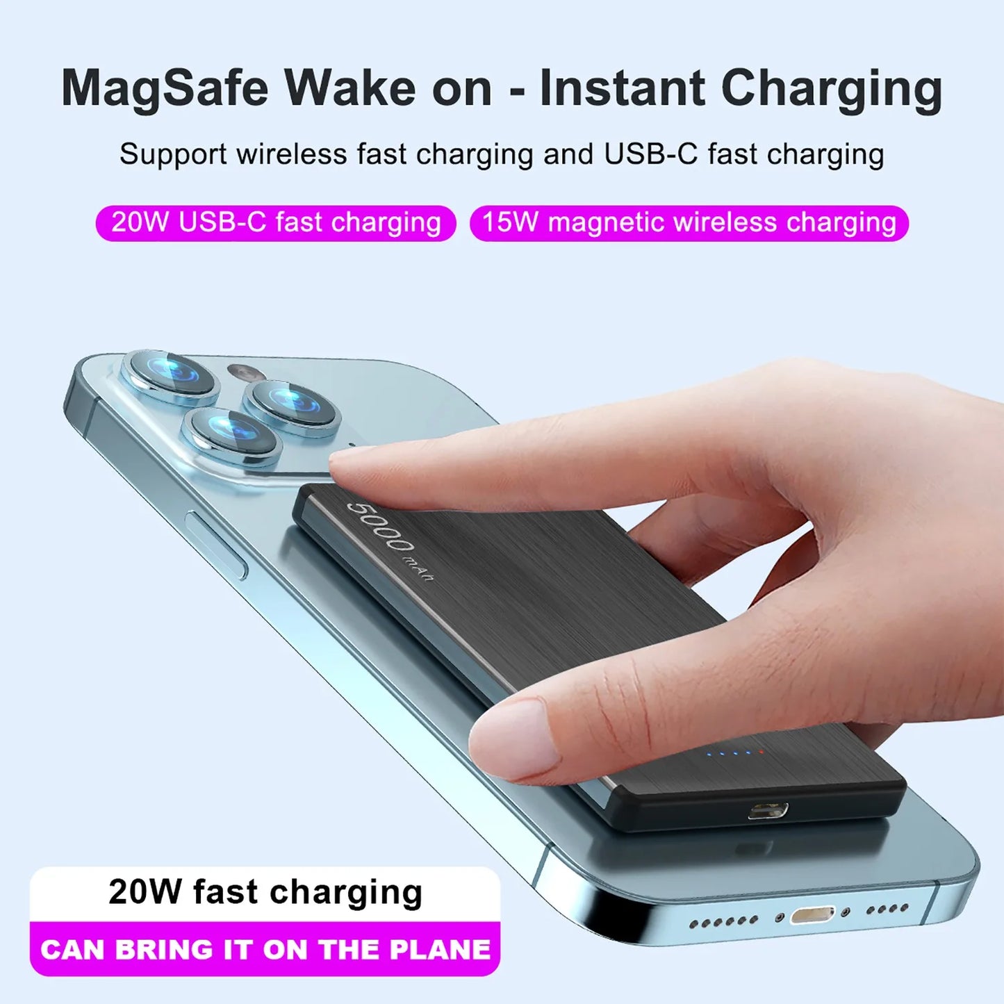 Ultra thin Magnetic Power Bank 5000mAh Super Fast Charging Wireless Powerbank Battery External Charger for IPhone Samsung Xiaomi