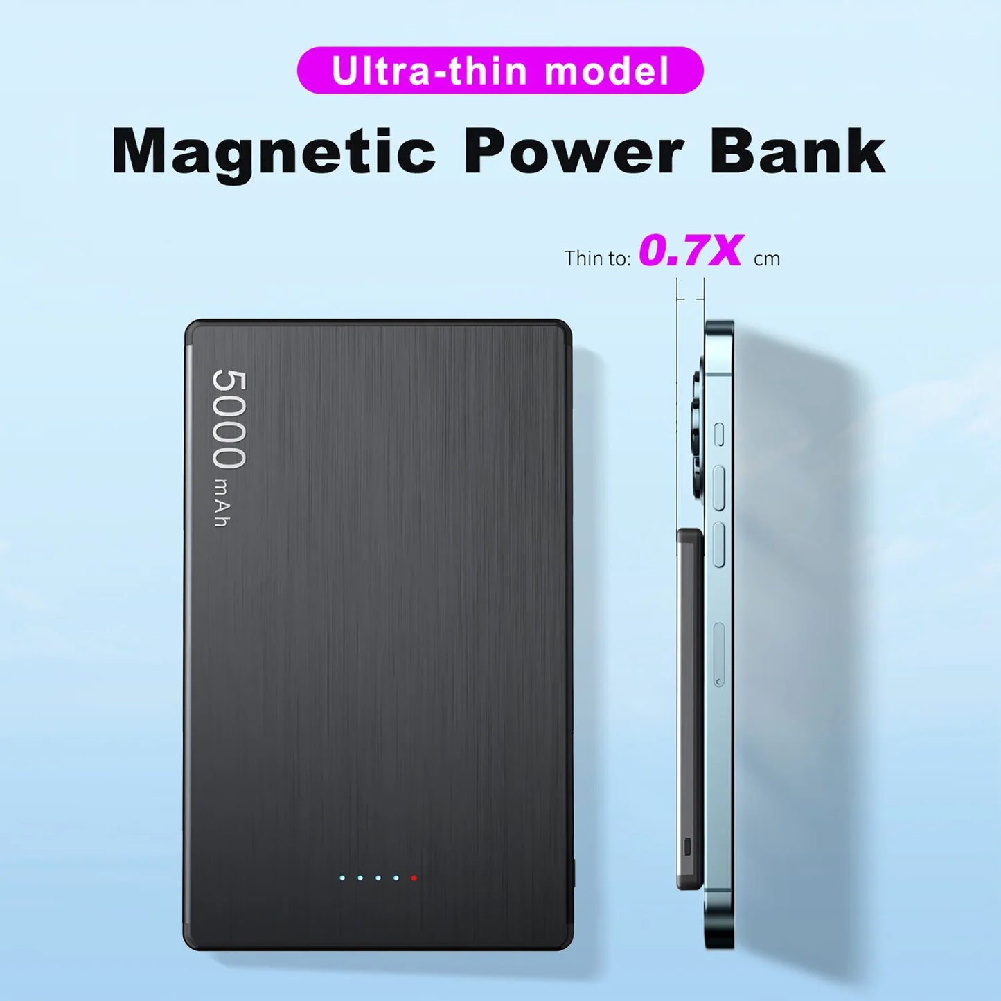 Ultra thin Magnetic Power Bank 5000mAh Super Fast Charging Wireless Powerbank Battery External Charger for IPhone Samsung Xiaomi
