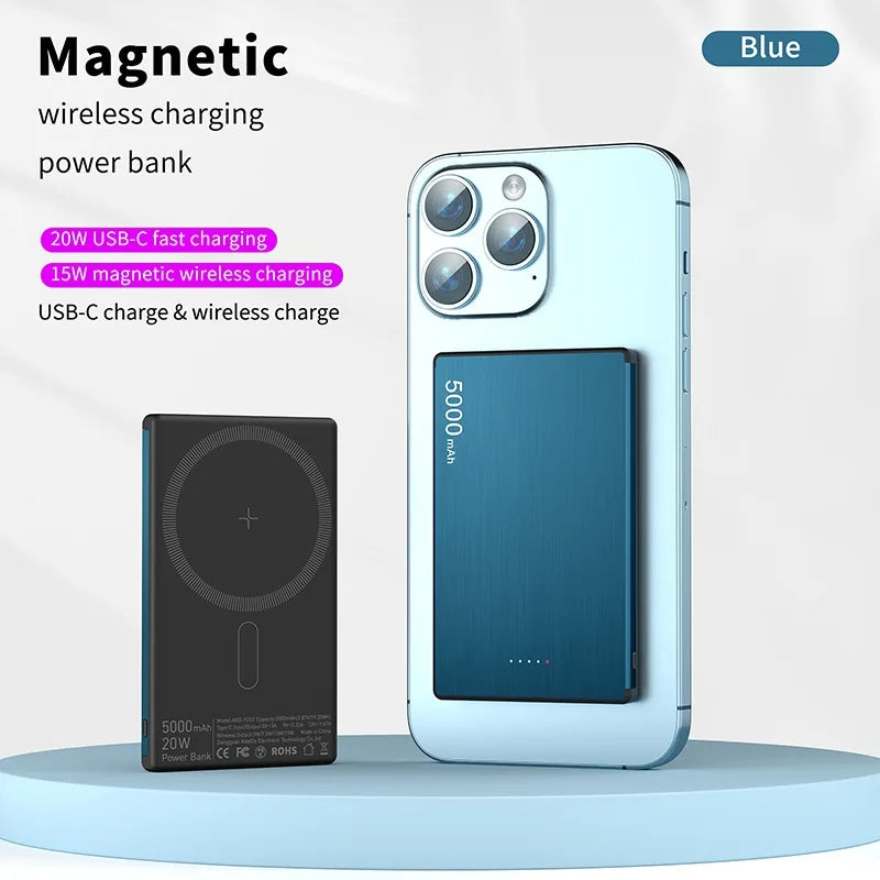 Ultra thin Magnetic Power Bank 5000mAh Super Fast Charging Wireless Powerbank Battery External Charger for IPhone Samsung Xiaomi