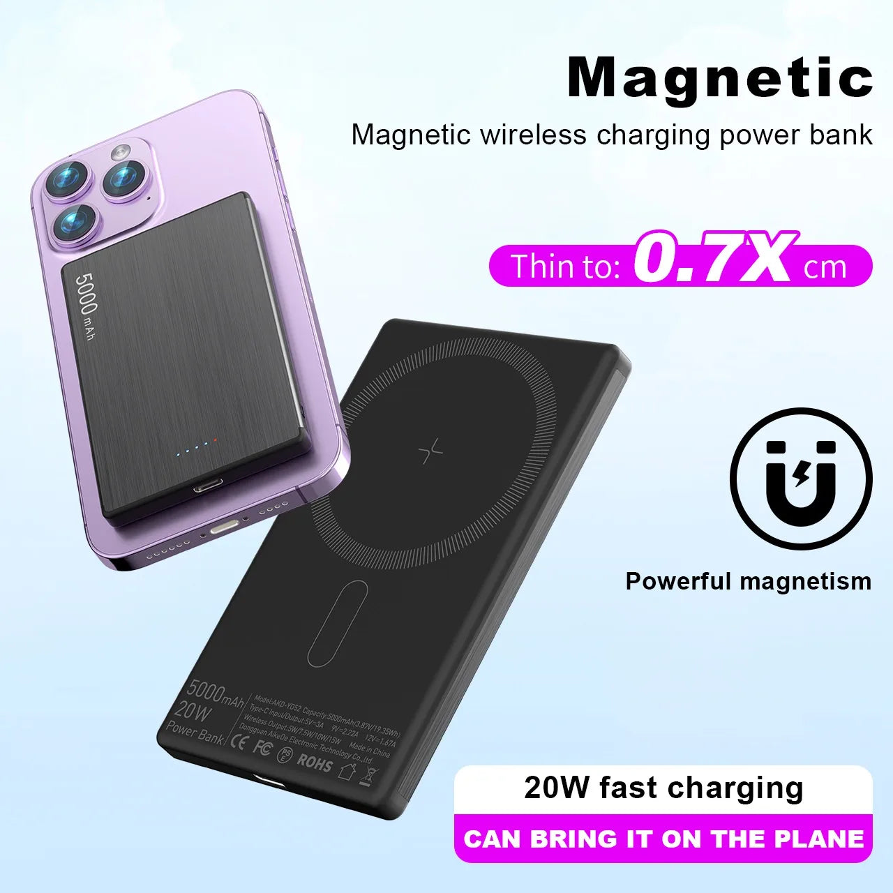 Ultra thin Magnetic Power Bank 5000mAh Super Fast Charging Wireless Powerbank Battery External Charger for IPhone Samsung Xiaomi