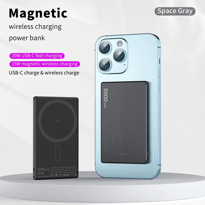Ultra thin Magnetic Power Bank 5000mAh Super Fast Charging Wireless Powerbank Battery External Charger for IPhone Samsung Xiaomi