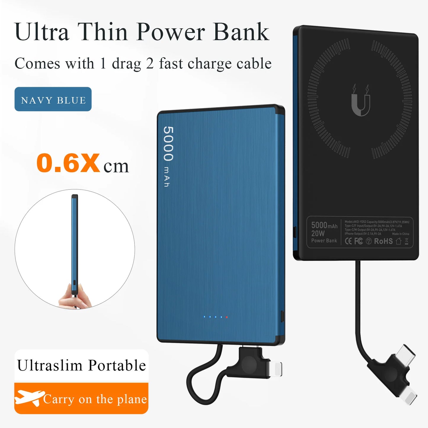 Ultra thin Magnetic Power Bank 5000mAh Super Fast Charging Wireless Powerbank Battery External Charger for IPhone Samsung Xiaomi