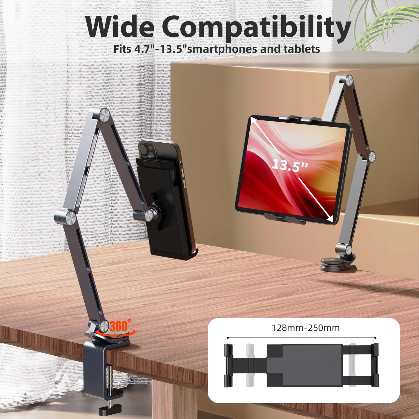 Support cantilever rotatif pour tablettes, téléphones et moniteurs portables