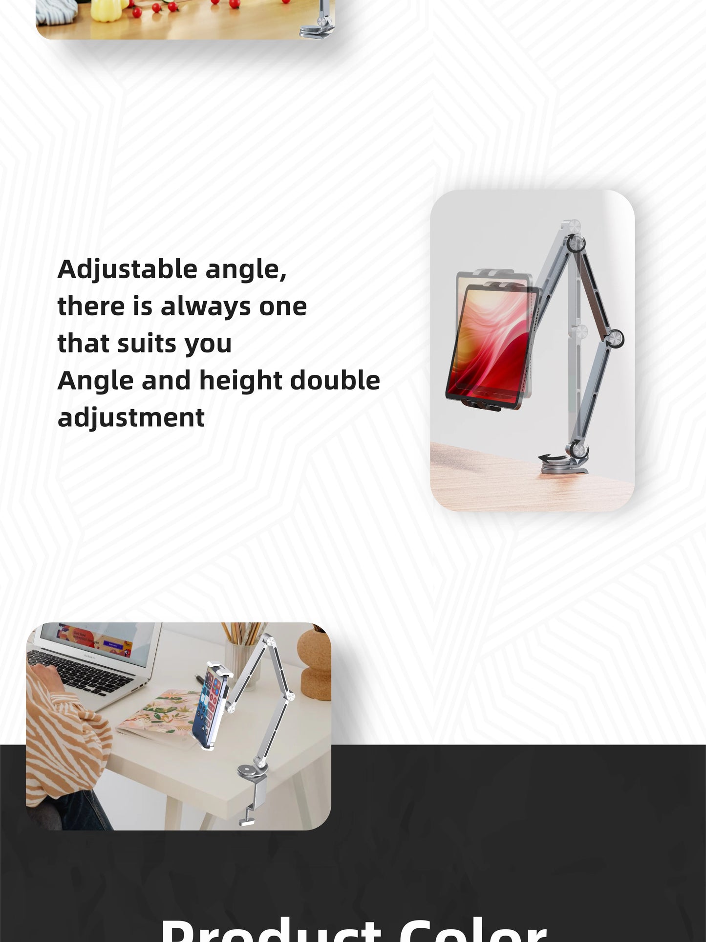 Support cantilever rotatif pour tablettes, téléphones et moniteurs portables