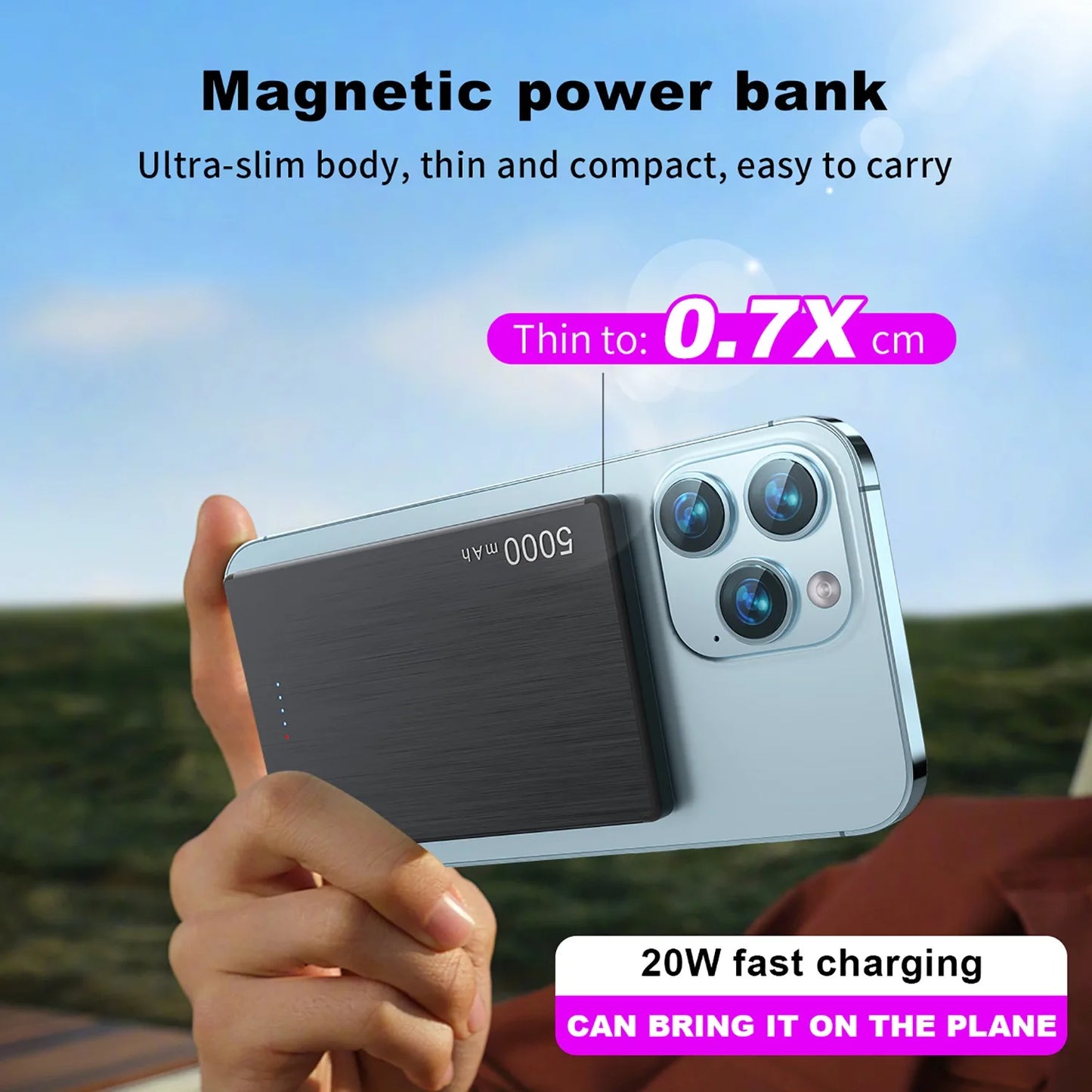 Ultra thin Magnetic Power Bank 5000mAh Super Fast Charging Wireless Powerbank Battery External Charger for IPhone Samsung Xiaomi