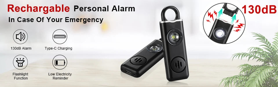 Alarme d’Urgence 130dB Rechargeable pour Femmes et Enfants