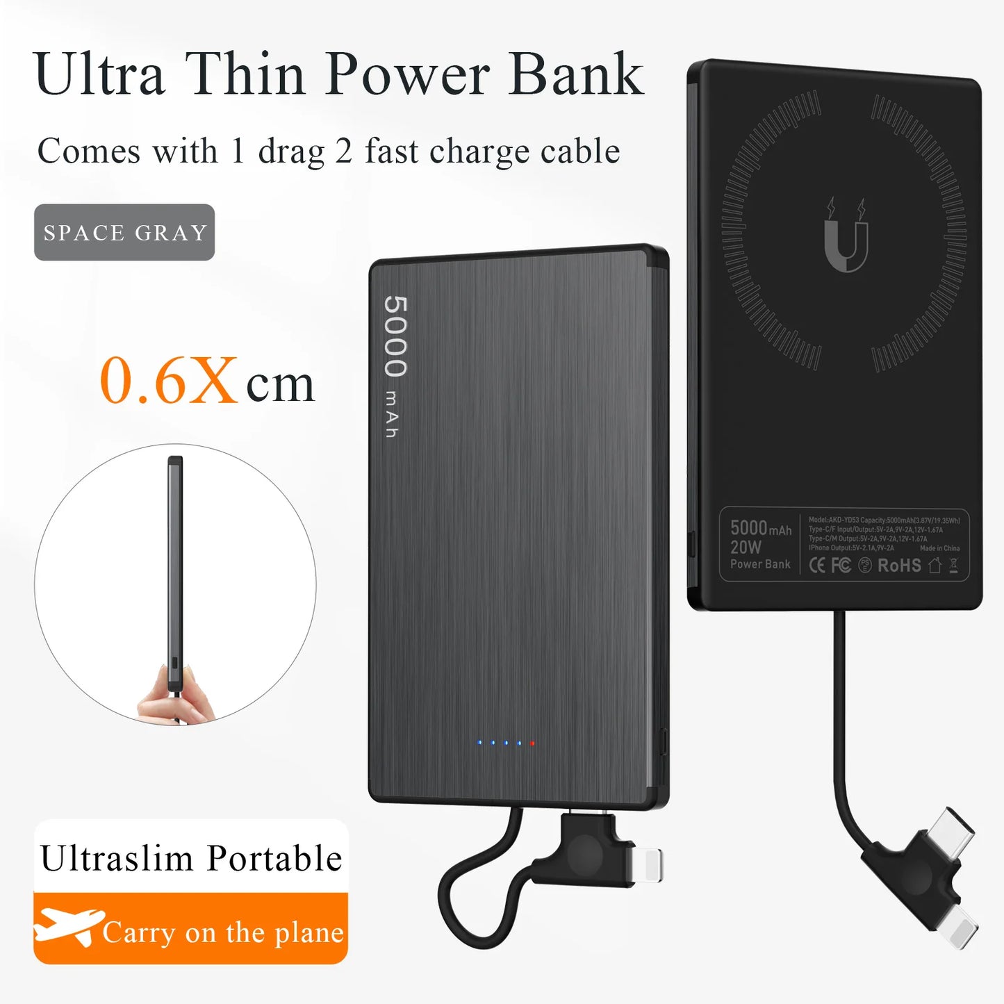 Ultra thin Magnetic Power Bank 5000mAh Super Fast Charging Wireless Powerbank Battery External Charger for IPhone Samsung Xiaomi