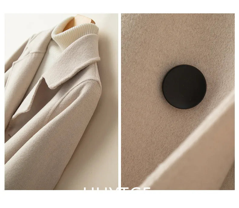Manteau Court Femme Cachemire & Laine à Double Boutonnage – Style Élégant