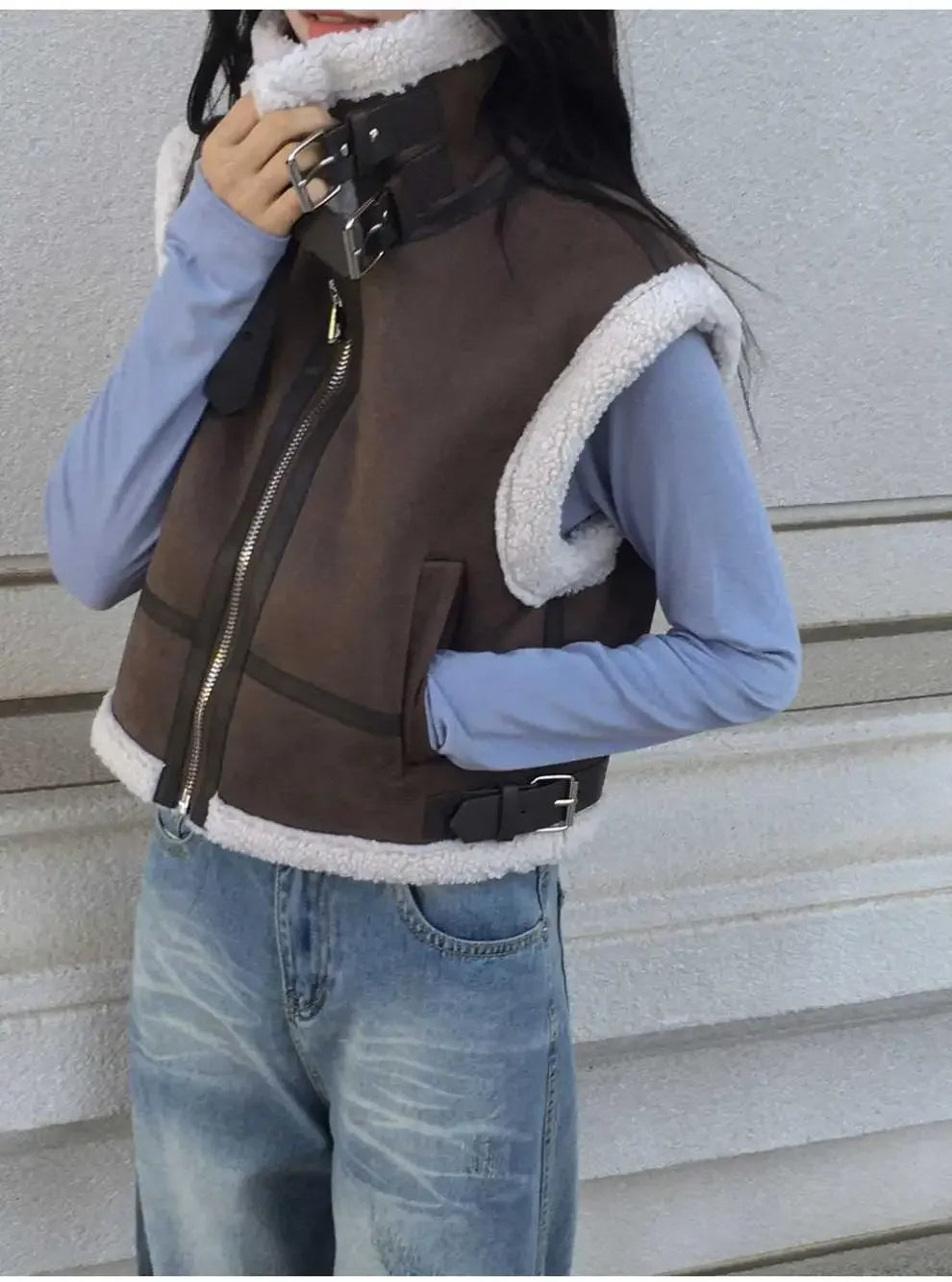 Gilet en laine d’agneau style coréen – Chaud et élégant Automne/Hiver