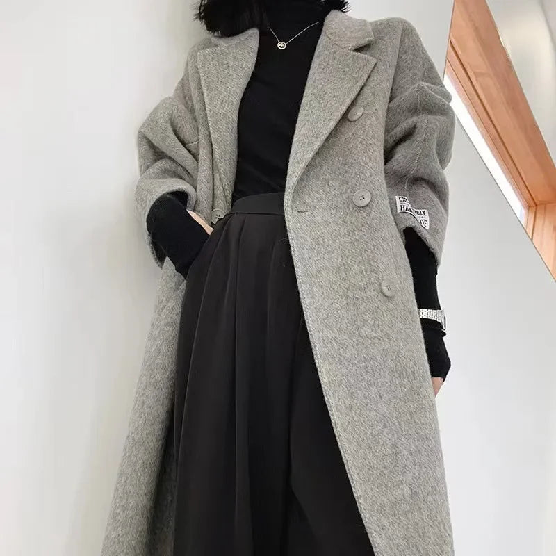 Manteau mi-long en alpaga double face – Style coréen chaud et élégant