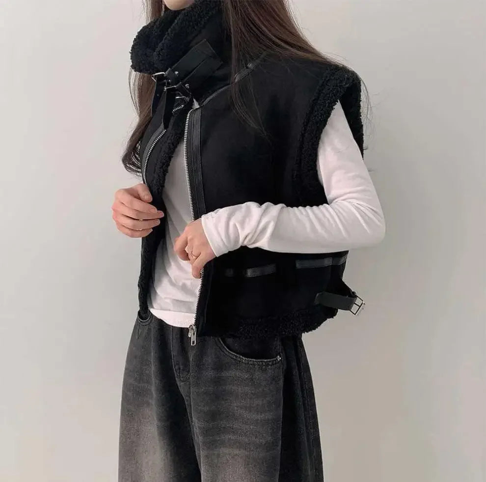 Gilet en laine d’agneau style coréen – Chaud et élégant Automne/Hiver