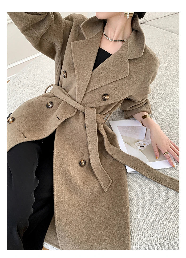 Manteau Long Femme 100 % Laine Australienne – Double Face & Double Boutonnage