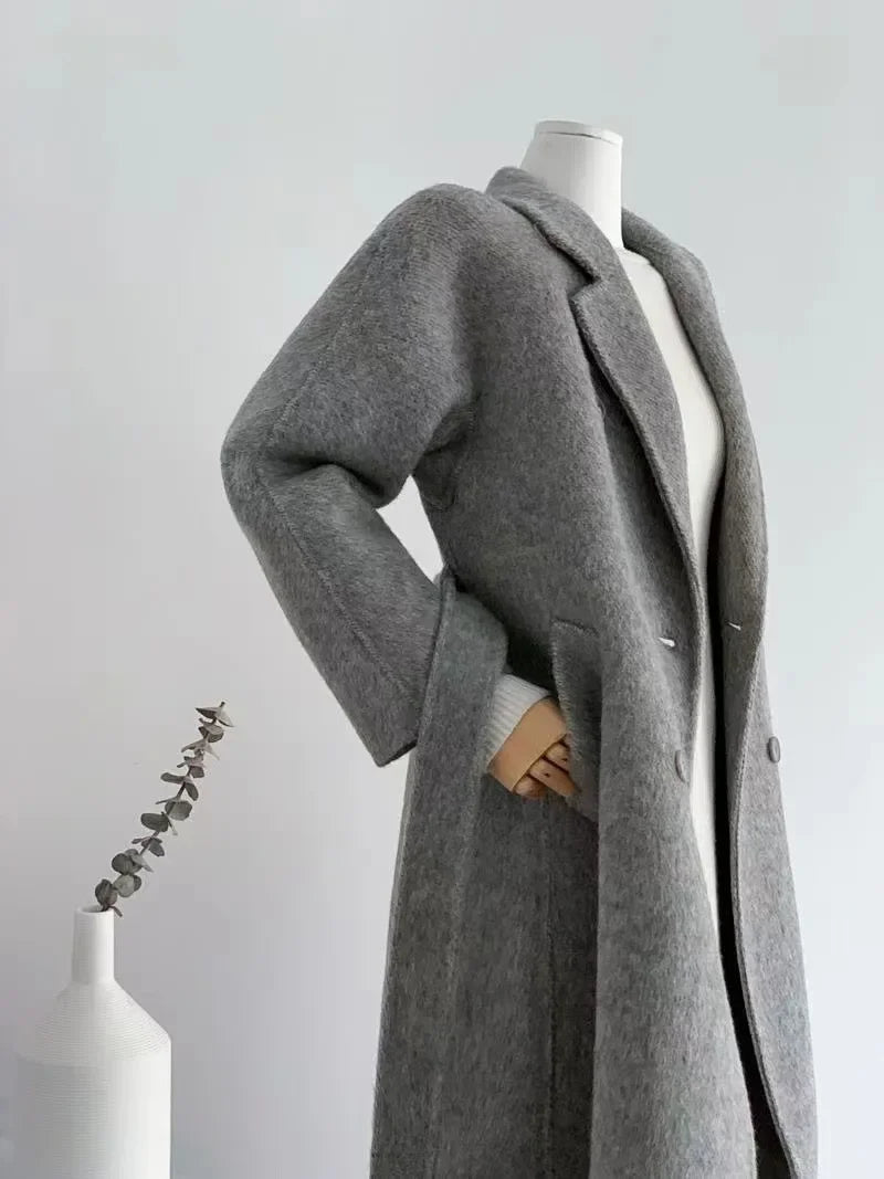 Manteau mi-long en alpaga double face – Style coréen chaud et élégant