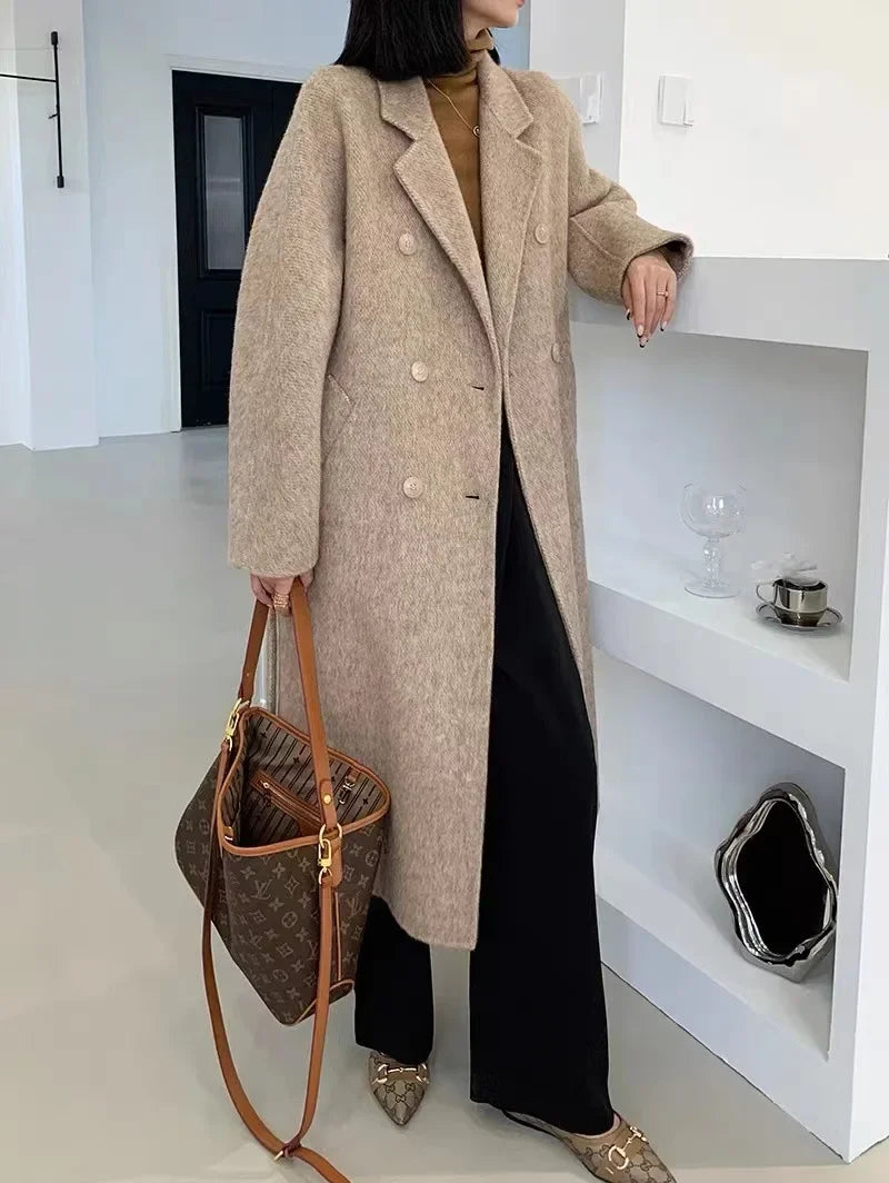 Manteau mi-long en alpaga double face – Style coréen chaud et élégant