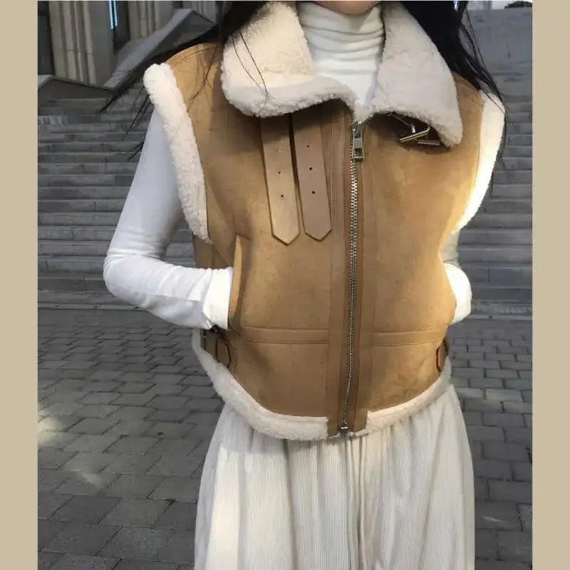Gilet en laine d’agneau style coréen – Chaud et élégant Automne/Hiver