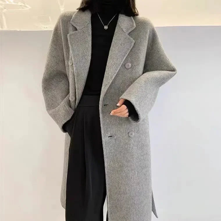 Manteau mi-long en alpaga double face – Style coréen chaud et élégant