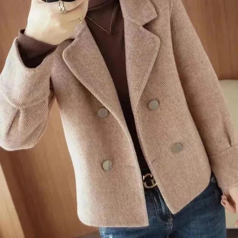 Manteau femme en laine mélangée (style casual, coupe slim)