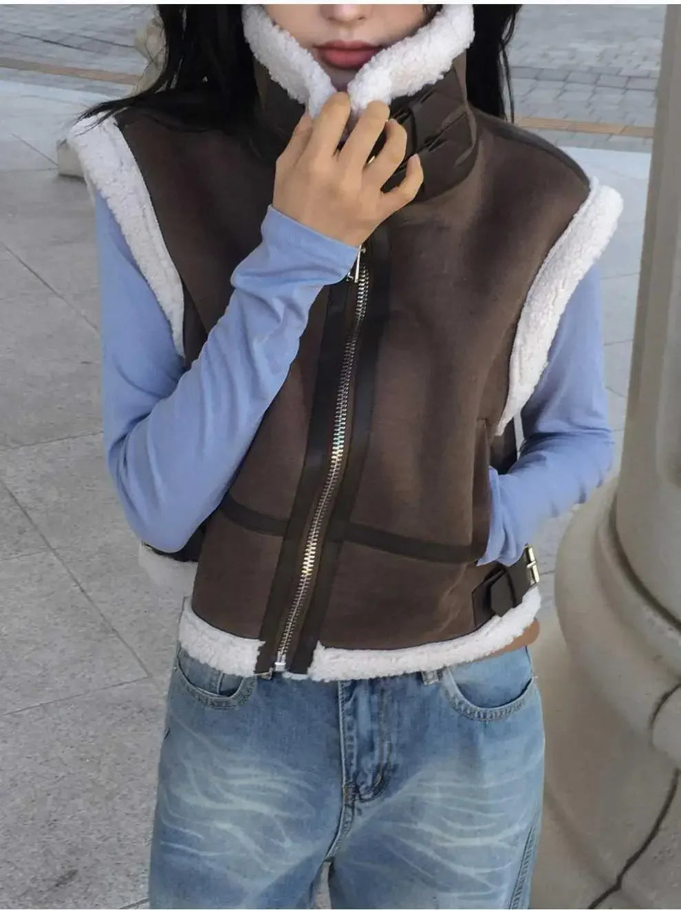 Gilet en laine d’agneau style coréen – Chaud et élégant Automne/Hiver