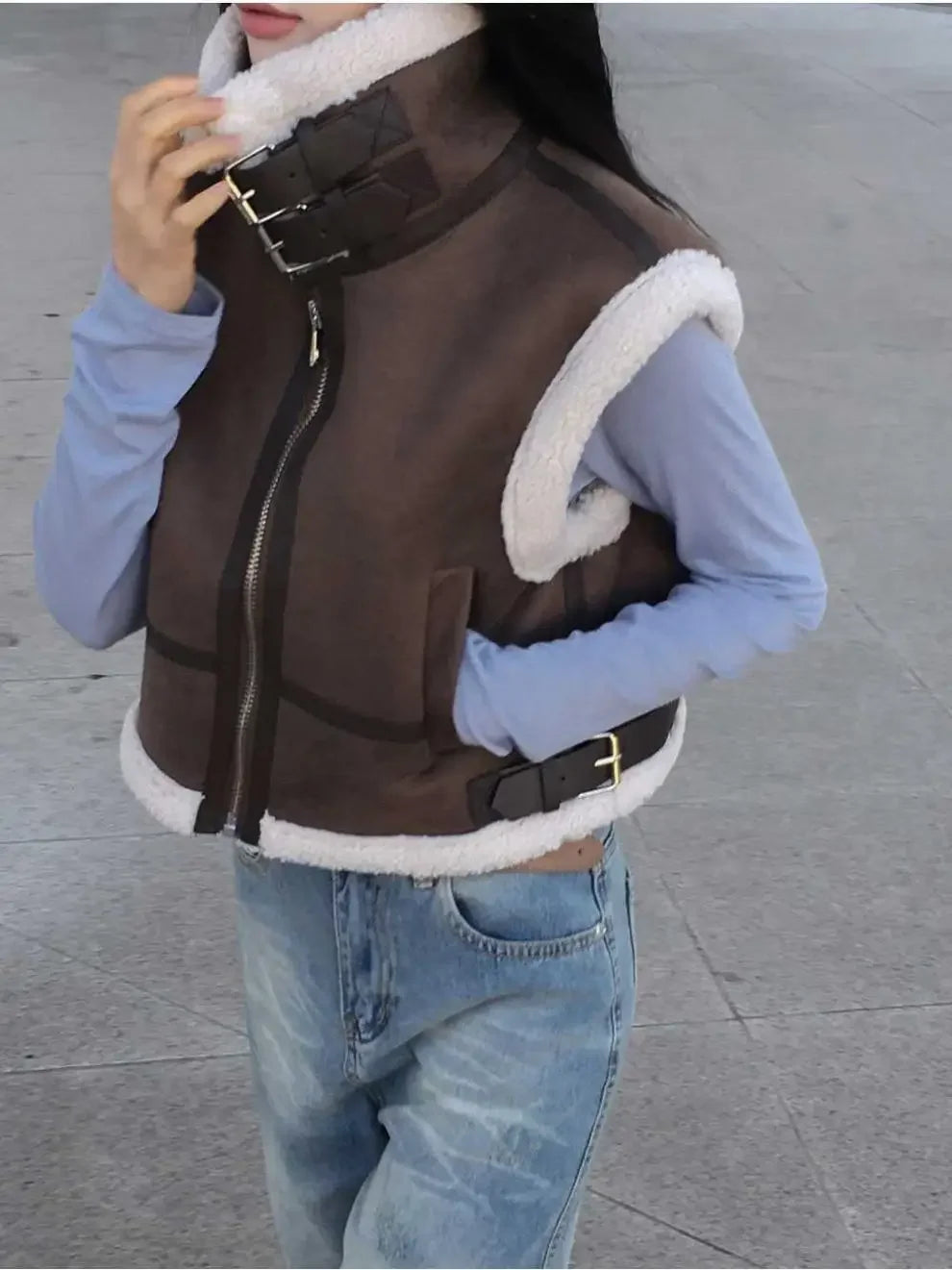 Gilet en laine d’agneau style coréen – Chaud et élégant Automne/Hiver