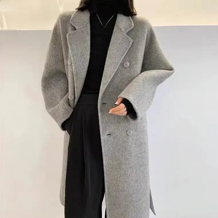 Manteau mi-long en alpaga double face – Style coréen chaud et élégant