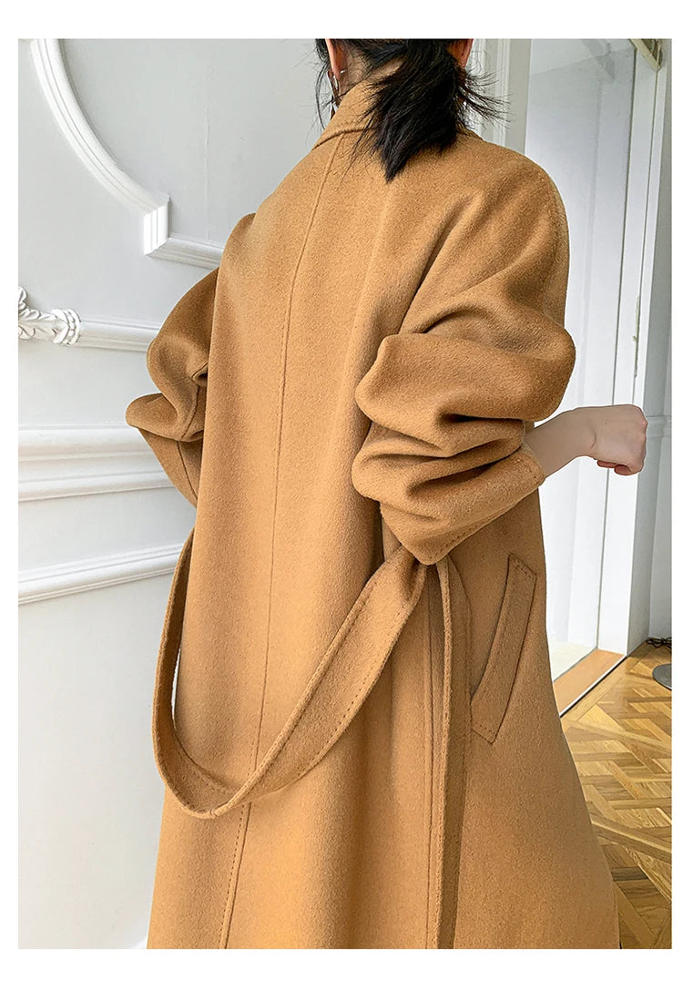 Manteau Long Femme 100 % Laine Australienne – Double Face & Double Boutonnage