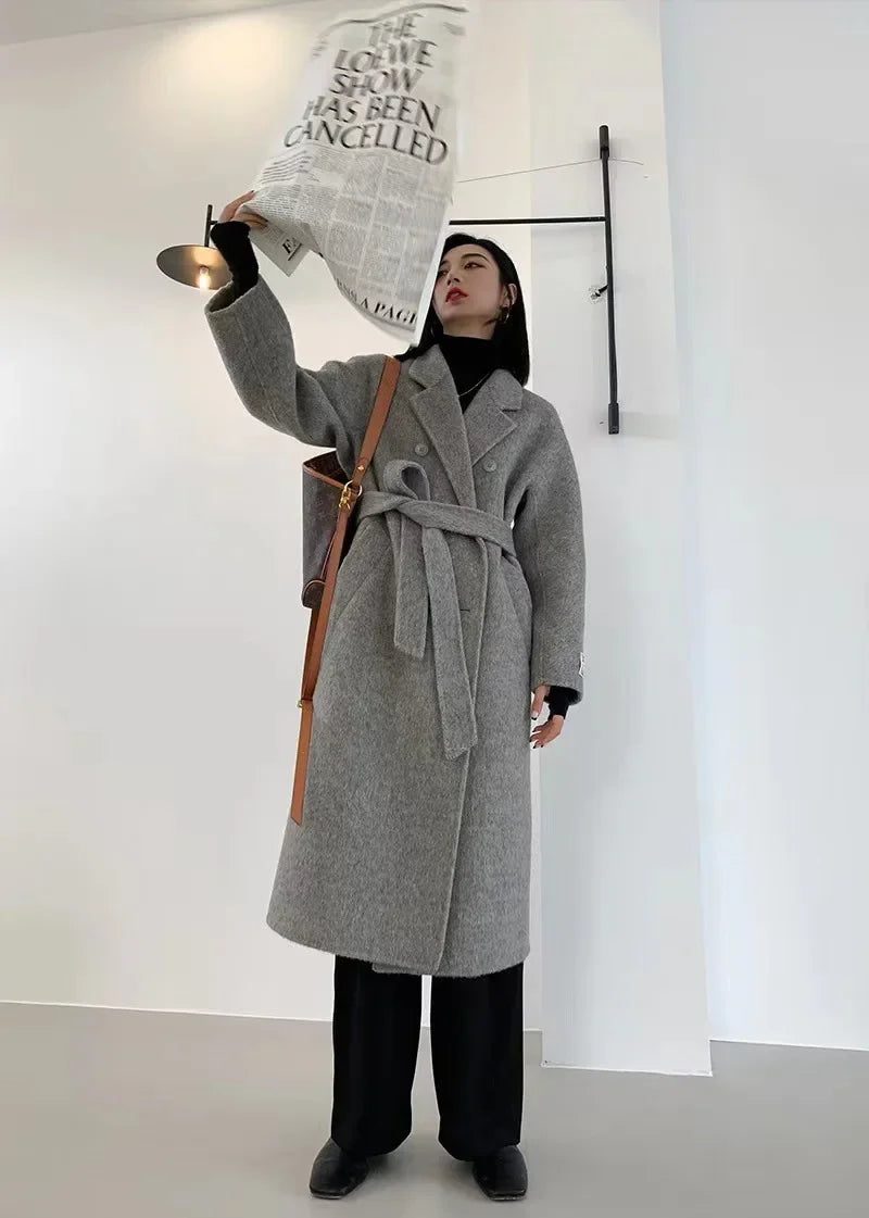 Manteau mi-long en alpaga double face – Style coréen chaud et élégant