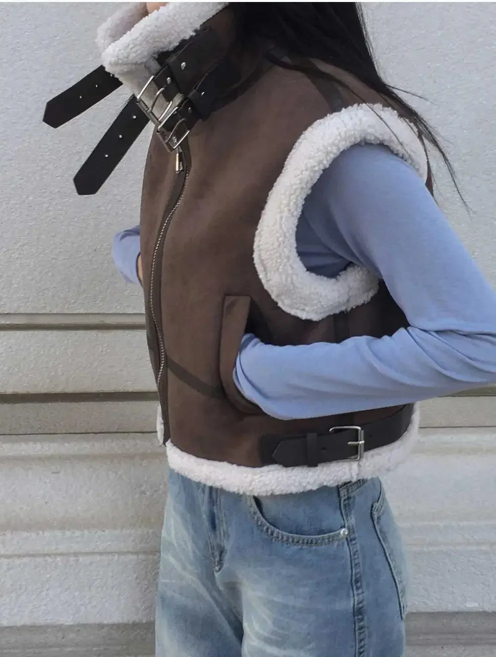 Gilet en laine d’agneau style coréen – Chaud et élégant Automne/Hiver