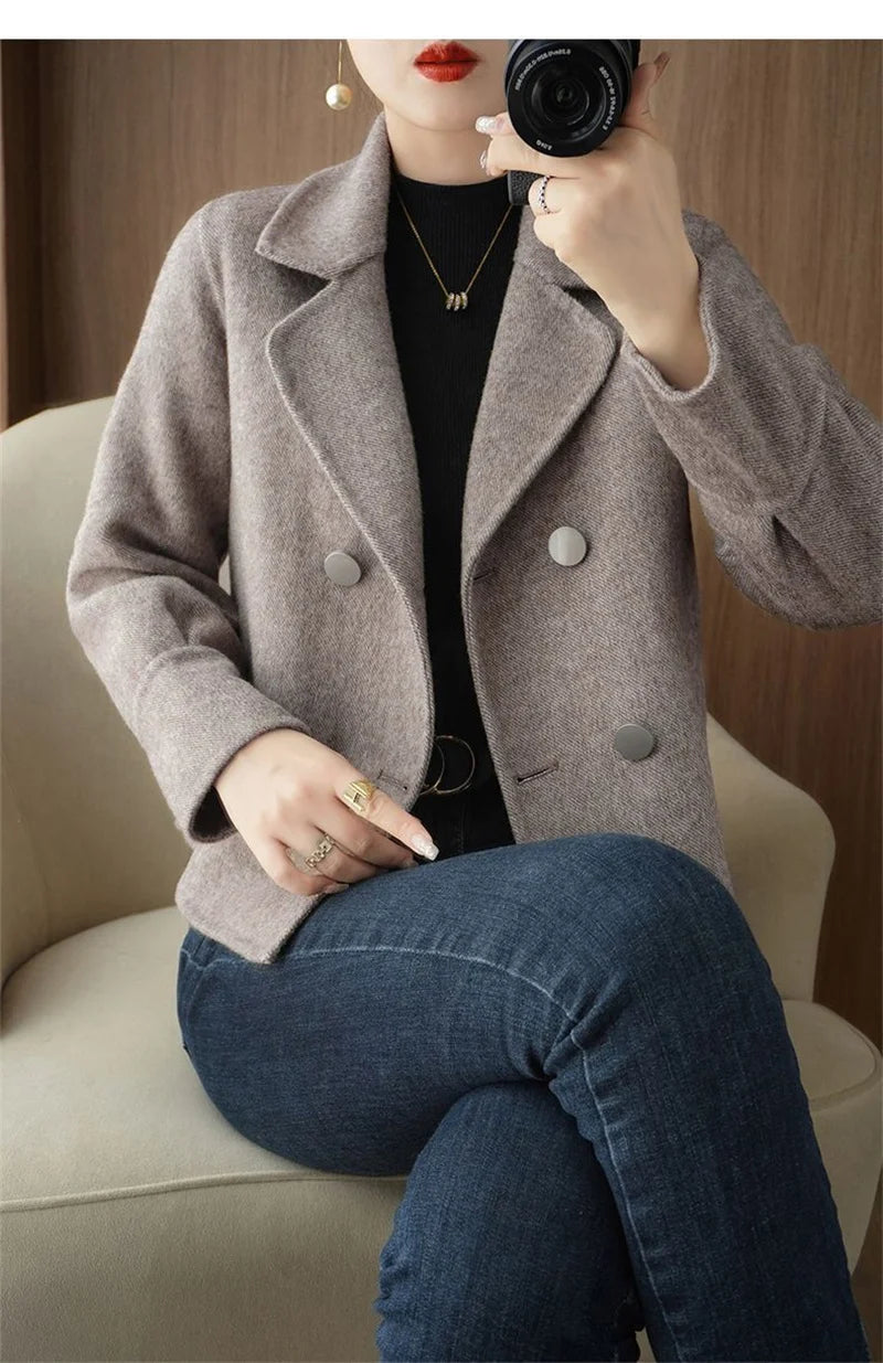 Manteau femme en laine mélangée (style casual, coupe slim)