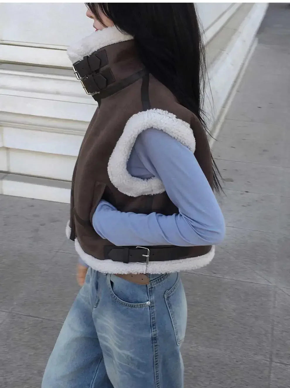 Gilet en laine d’agneau style coréen – Chaud et élégant Automne/Hiver