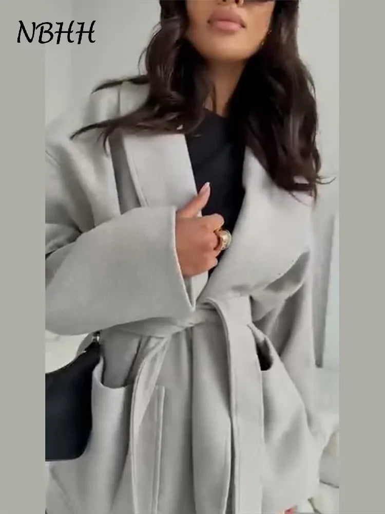 Cardigan Femme Épais Ceinturé en Laine Mélangée – Style High-Street Oversize