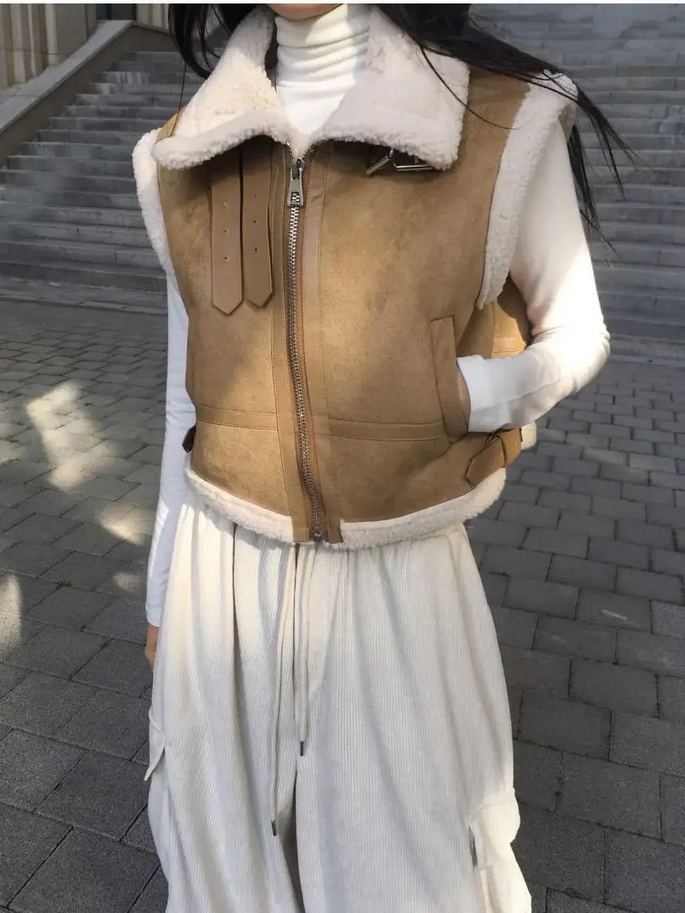 Gilet en laine d’agneau style coréen – Chaud et élégant Automne/Hiver