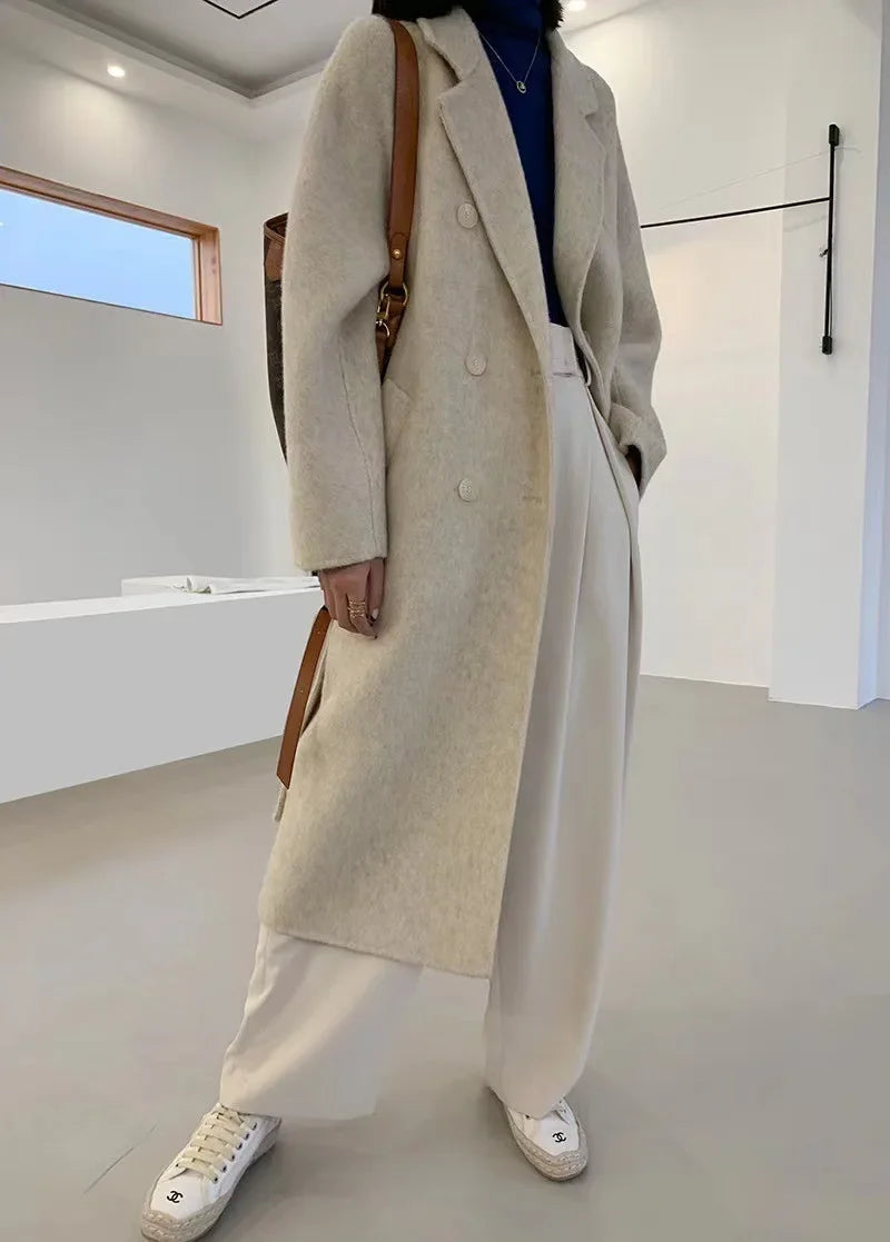 Manteau mi-long en alpaga double face – Style coréen chaud et élégant