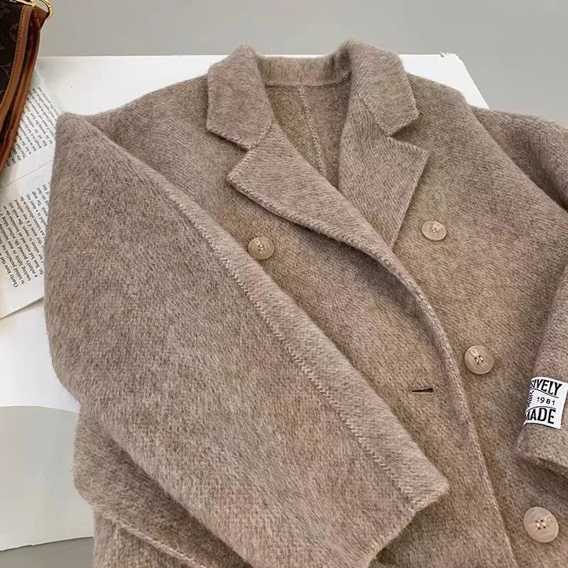 Manteau mi-long en alpaga double face – Style coréen chaud et élégant