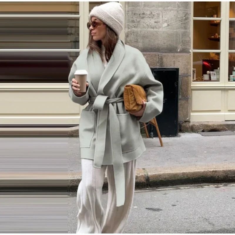 Cardigan Femme Épais Ceinturé en Laine Mélangée – Style High-Street Oversize