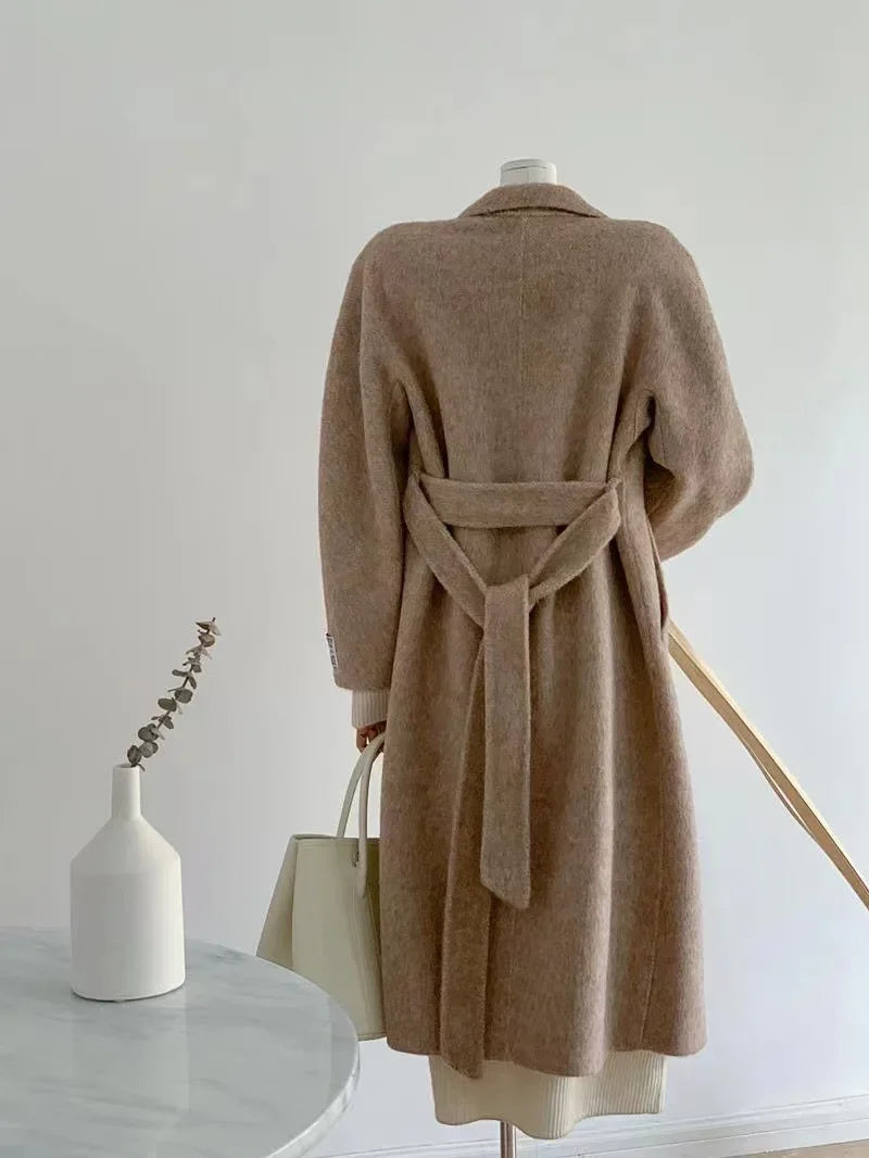 Manteau mi-long en alpaga double face – Style coréen chaud et élégant