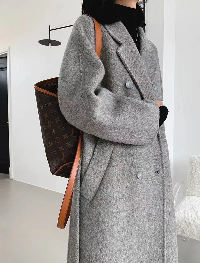 Manteau mi-long en alpaga double face – Style coréen chaud et élégant