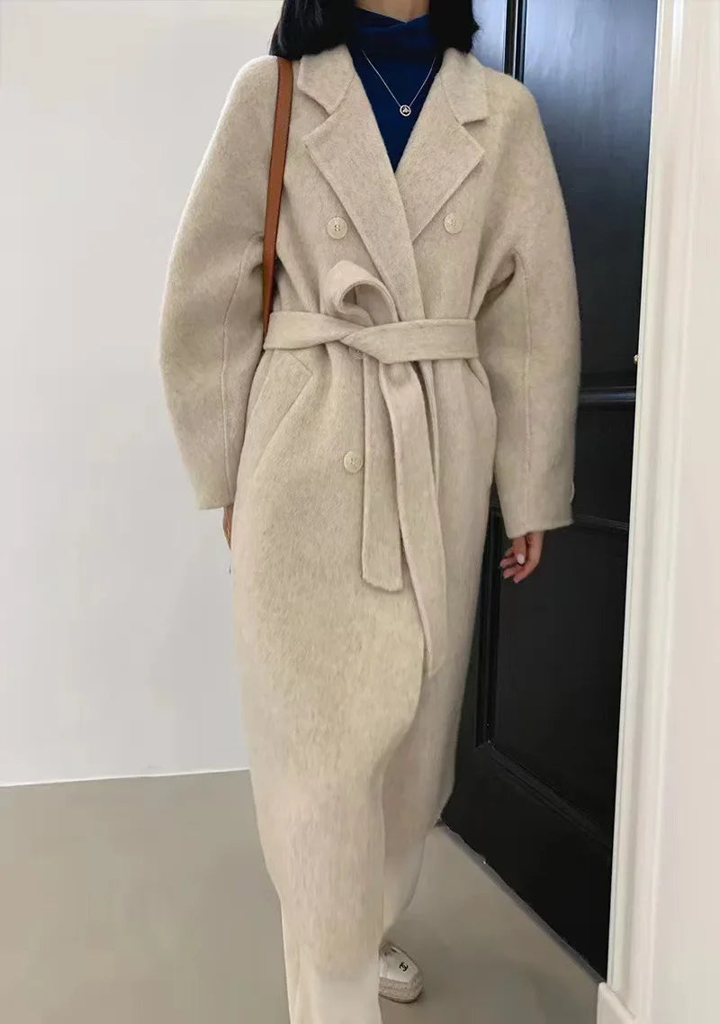 Manteau mi-long en alpaga double face – Style coréen chaud et élégant