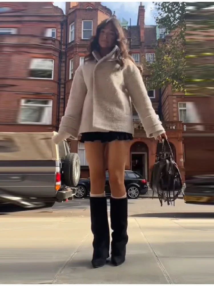 Veste femme vintage en laine mélangée – Chic Office Lady Automne/Hiver