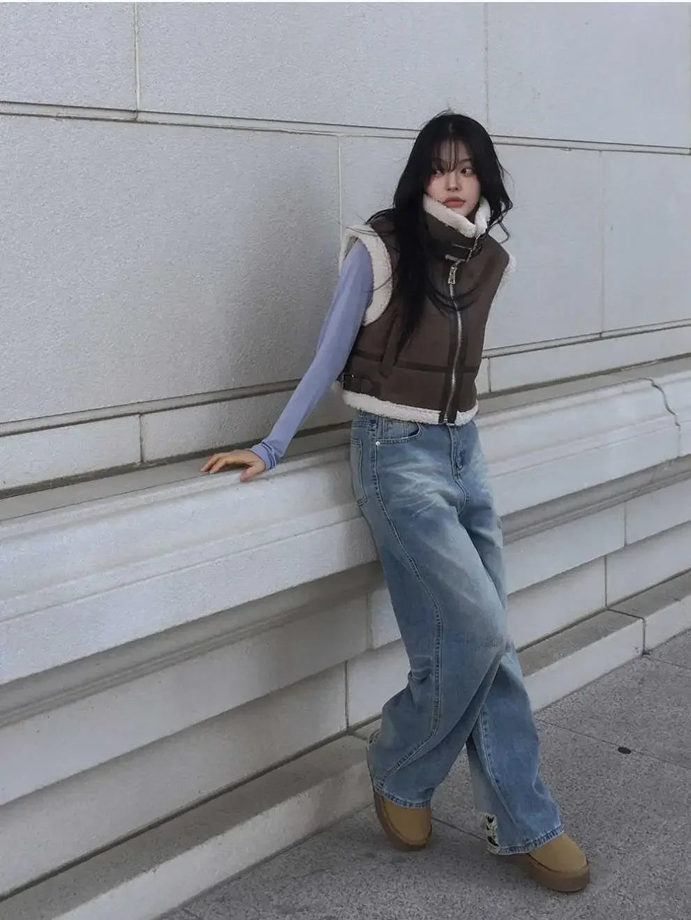 Gilet en laine d’agneau style coréen – Chaud et élégant Automne/Hiver