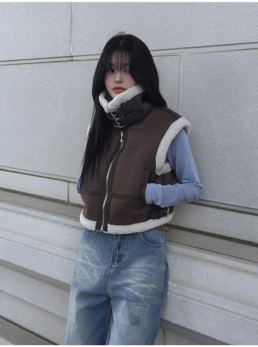 Gilet en laine d’agneau style coréen – Chaud et élégant Automne/Hiver