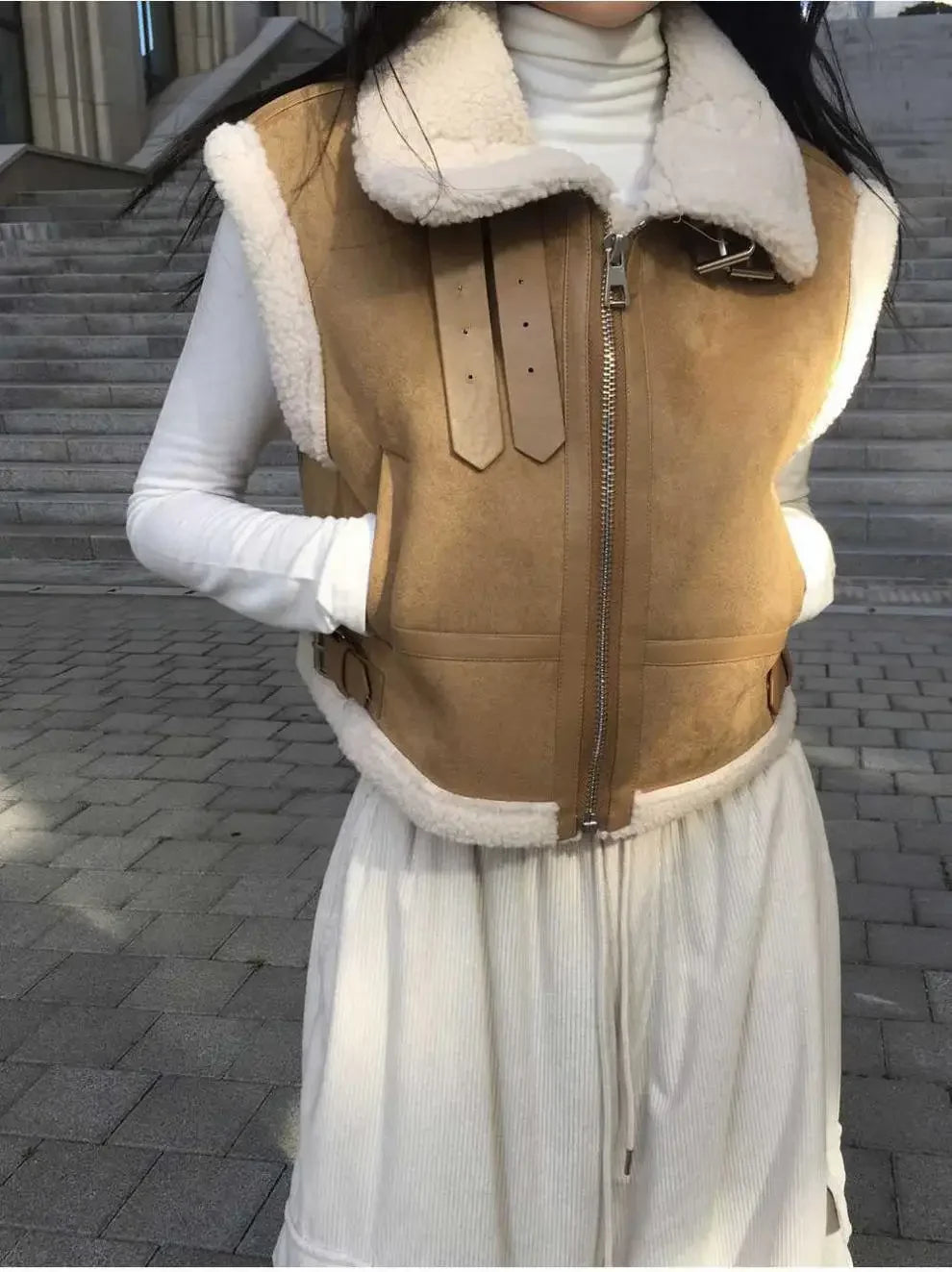 Gilet en laine d’agneau style coréen – Chaud et élégant Automne/Hiver