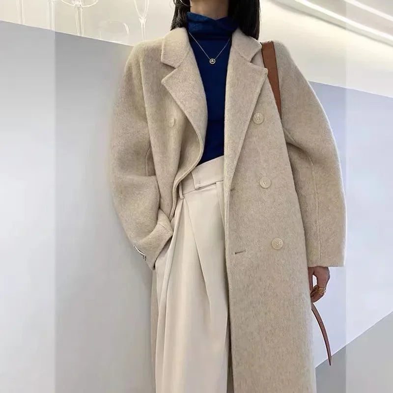 Manteau mi-long en alpaga double face – Style coréen chaud et élégant