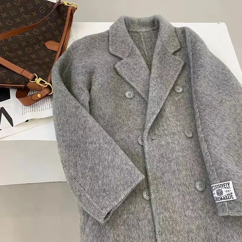 Manteau mi-long en alpaga double face – Style coréen chaud et élégant