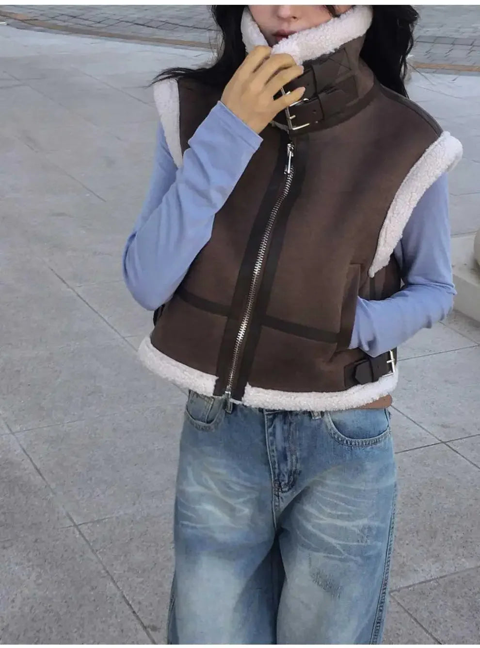 Gilet en laine d’agneau style coréen – Chaud et élégant Automne/Hiver