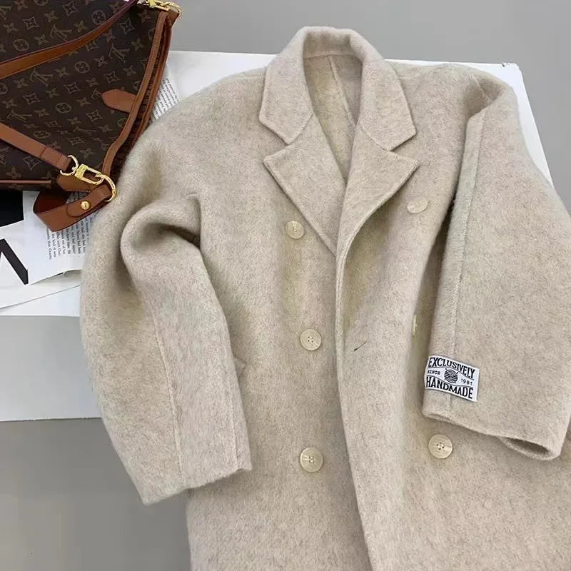 Manteau mi-long en alpaga double face – Style coréen chaud et élégant