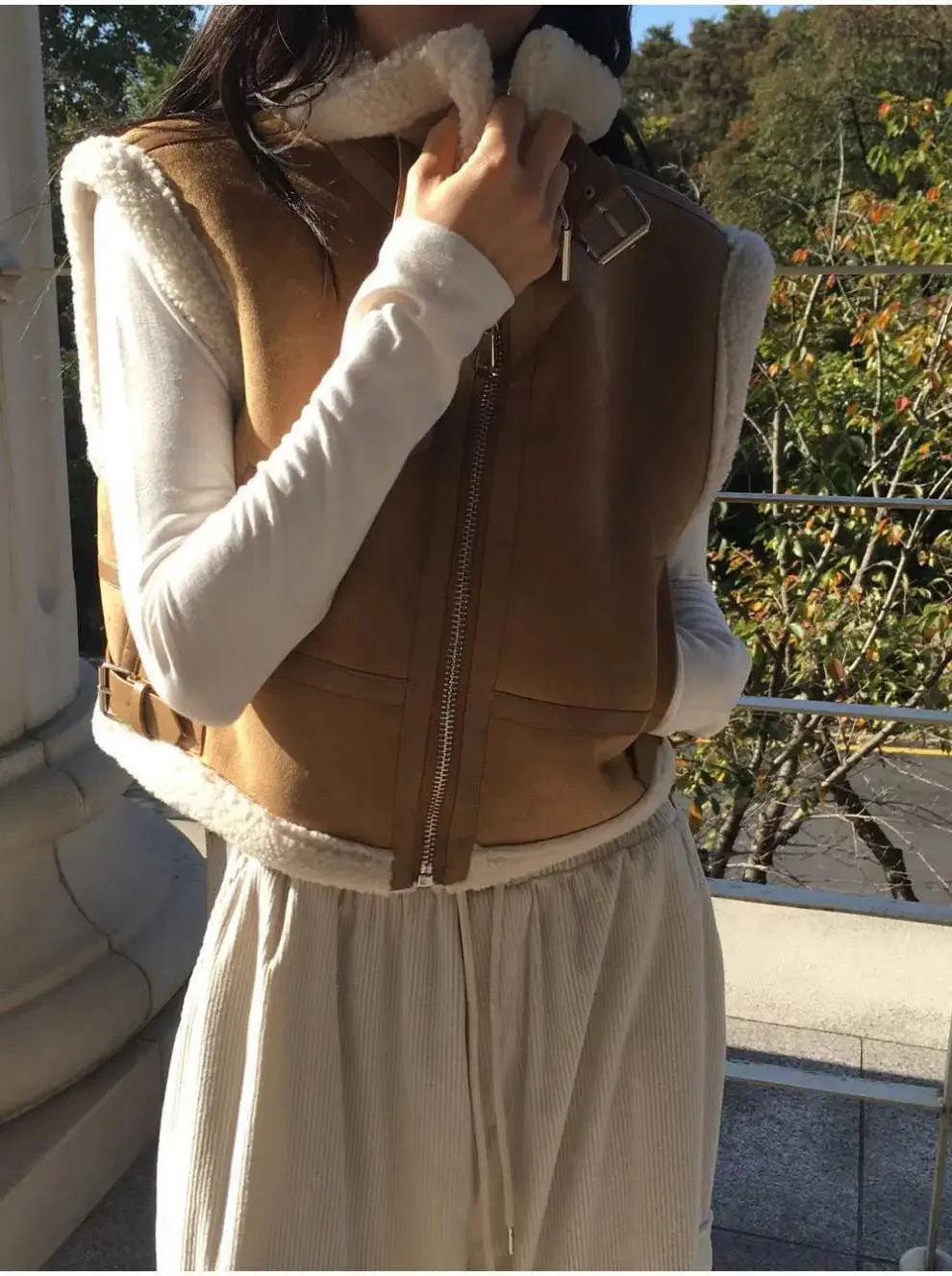 Gilet en laine d’agneau style coréen – Chaud et élégant Automne/Hiver