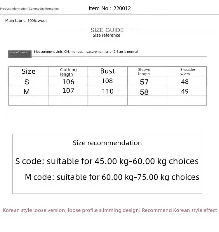 Manteau mi-long en alpaga double face – Style coréen chaud et élégant