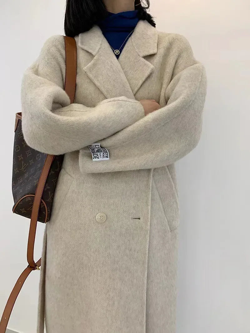 Manteau mi-long en alpaga double face – Style coréen chaud et élégant