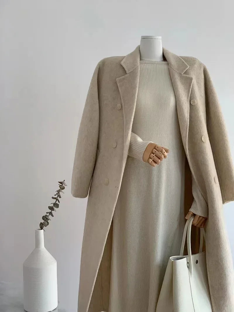 Manteau mi-long en alpaga double face – Style coréen chaud et élégant