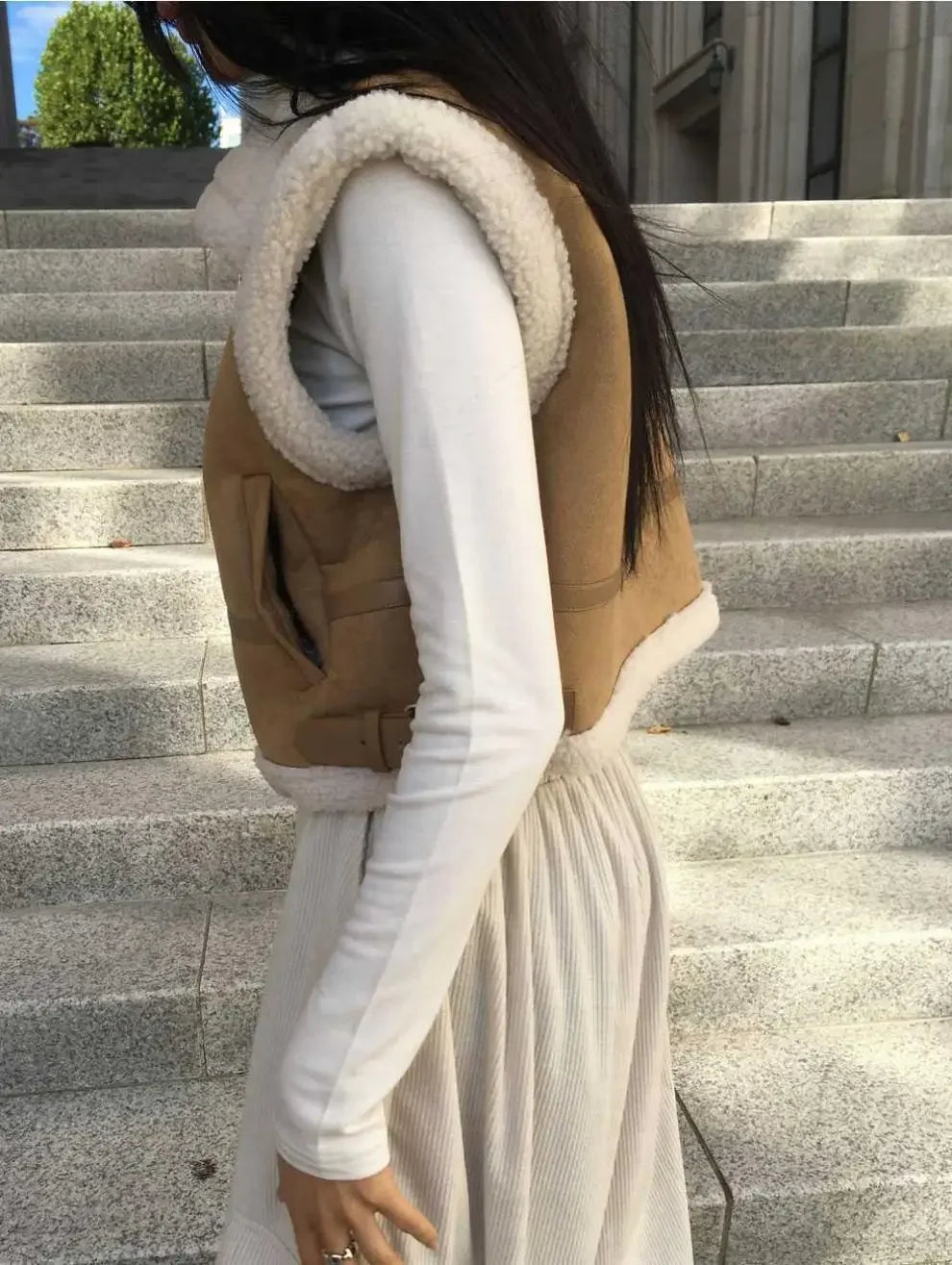 Gilet en laine d’agneau style coréen – Chaud et élégant Automne/Hiver